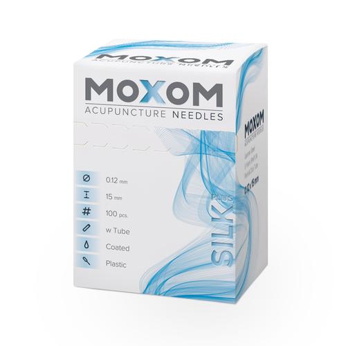Acupuncture needles with plastic handle, siliconized - MOXOM Silk Plus - 0.12 x 15 mm (with tube) 100 needles, 1022082, Silicone-Coated Acupuncture Needles