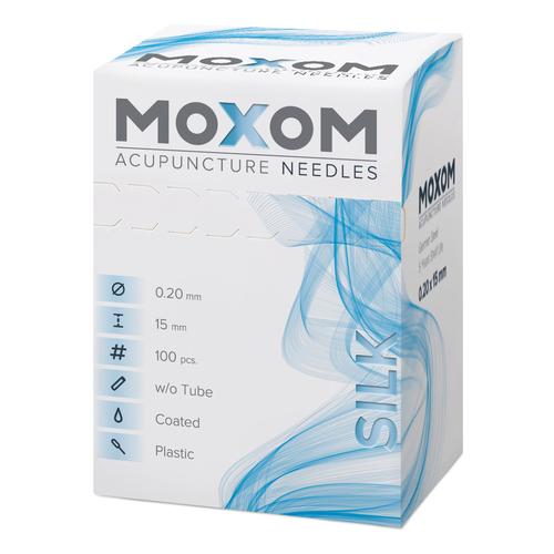Acupuncture needles with plastic handle, siliconized - MOXOM Silk - 0.20 x 15 mm (without tube) 100 needles, 1022087, Silicone-Coated Acupuncture Needles