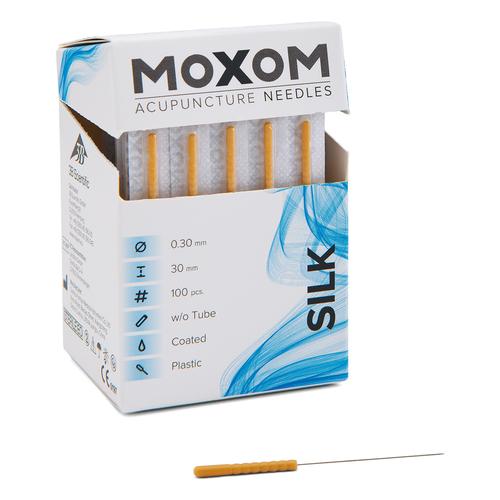 Acupuncture needles with plastic handle, siliconized - MOXOM Silk - 0.30 x 30 mm (without tube) 100 needles, 1022088, Acupuncture Needles MOXOM