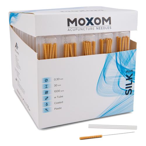 Acupuncture needles with plastic handle, siliconized - MOXOM Silk Plus - 0.30 x 30 mm - Bulk Pack & Coated - 1000 needles, 1022093, Acupuncture Needles MOXOM