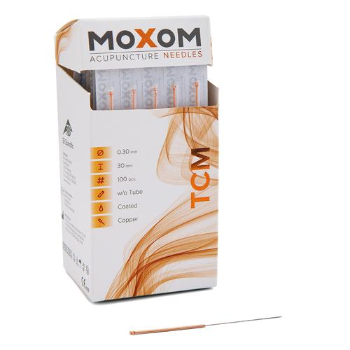 Acupuncture needles with copper handle - MOXOM TCM 100 pcs. (silicone coated) 0,30 x 30 mm, 1022097, Silicone-Coated Acupuncture Needles
