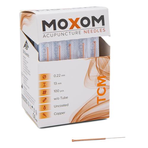 Akupunkturnadeln mit Kupferwendelgriff, unbeschichtet - MOXOM TCM: 100 Nadeln je 0,22x13 mm (ohne Führung), 1022099, Akupunkturnadeln MOXOM