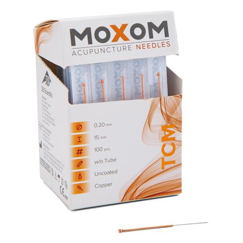 Akupunkturnadeln mit Kupferwendelgriff, unbeschichtet - MOXOM TCM: 100 Nadeln je 0,20x15 mm (ohne Führung), 1022100, Akupunkturnadeln MOXOM