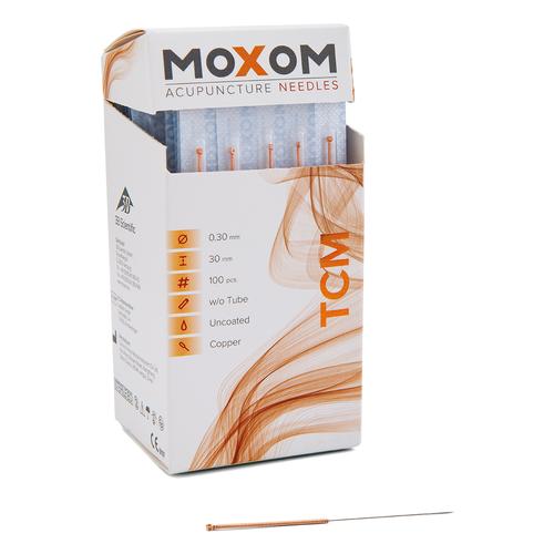 Akupunkturnadeln mit Kupferwendelgriff, unbeschichtet - MOXOM TCM: 100 Nadeln je 0,30x30 mm (ohne Führung), 1022102, Akupunkturnadeln MOXOM