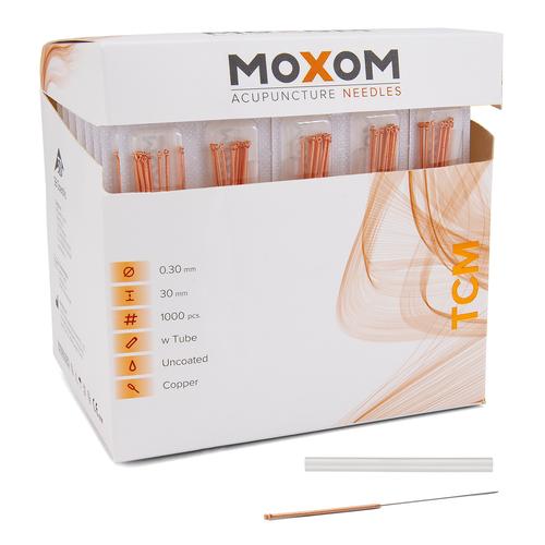 Acupuncture needles with copper handle - MOXOM TCM 1000 pcs. (Uncoated) 0,30 x 30 mm, 1022107, Acupuncture Needles MOXOM