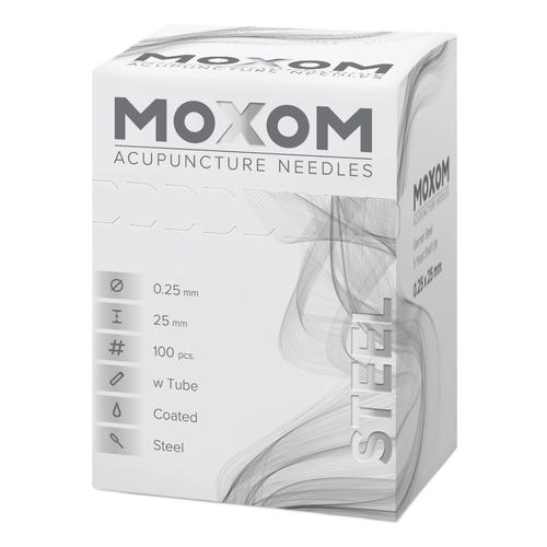 Acupuncture needles with steel handle, siliconized - MOXOM Steel - 0.25 x 25 mm (with tube) 100 needles, 1022109, Agulhas de acupuntura MOXOM