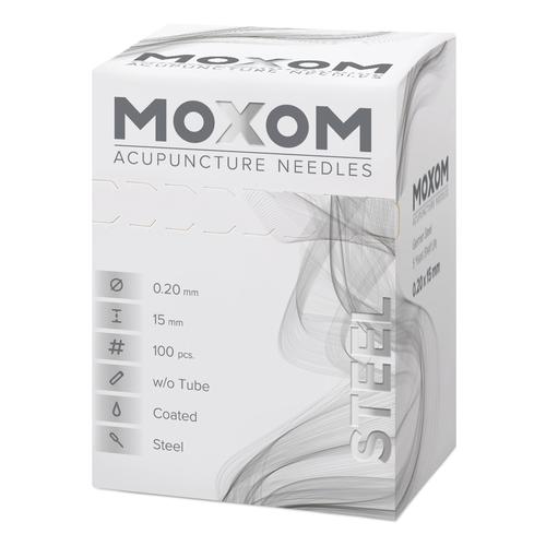 Acupuncture needles with steel handle, siliconized - MOXOM Steel - 0.20 x 15 mm (without tube) 100 needles, 1022114, Silicone-Coated Acupuncture Needles