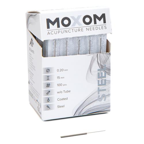 MOXOM Steel  - 0,20 x 15 mm - revêtement silicone - 100 aiguilles d'acupuncture, 1022114, Aiguilles d’acupuncture MOXOM