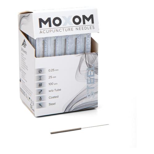 Acupuncture needles with steel handle, siliconized - MOXOM Steel - 0.25 x 25 mm (without tube) 100 needles, 1022115, Agulhas de acupuntura MOXOM