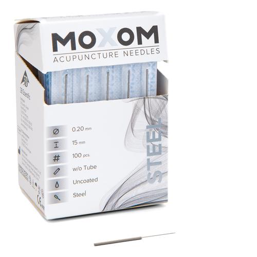 MOXOM Steel  - 0.20 x 15 mm - sin recubrimiento - 100 agujas, 1022120, Uncoated Acupuncture Needles