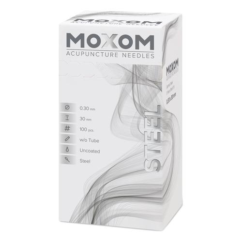 MOXOM Steel  - 0.30 x 30 mm - sin recubrimiento - 100 agujas, 1022122, Agujas de acupuntura MOXOM