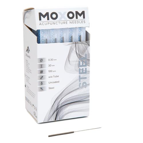 MOXOM Steel  - 0.30 x 30 mm - sin recubrimiento - 100 agujas, 1022122, Agujas de acupuntura MOXOM