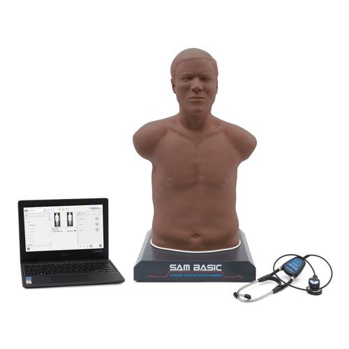 SAM Basic® Temel Yetişkin Oskültasyon Mankeni dizüstü bilgisayar, Koyu tenli, 1023422, Oskültasyon