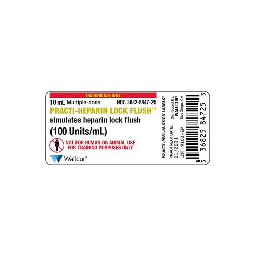 Practi-Heparin Lock Flush 100 U/mL Vial Label (×100), 1025024, Practi-Peel-N-Stick Labels 