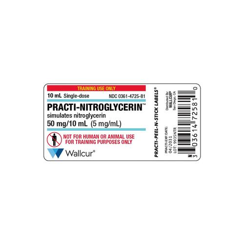 Étiquette de flacon de Nitroglycérine 50 mg/10 mL Practi (× 100), 1025054, Practi-Peel-N-Stick Labels 