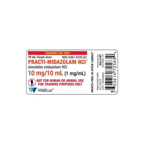Etiqueta de Vial de Practi-Midazolam HCl 10mg/10mL (×100), 1025055, Practi-Peel-N-Stick Labels 