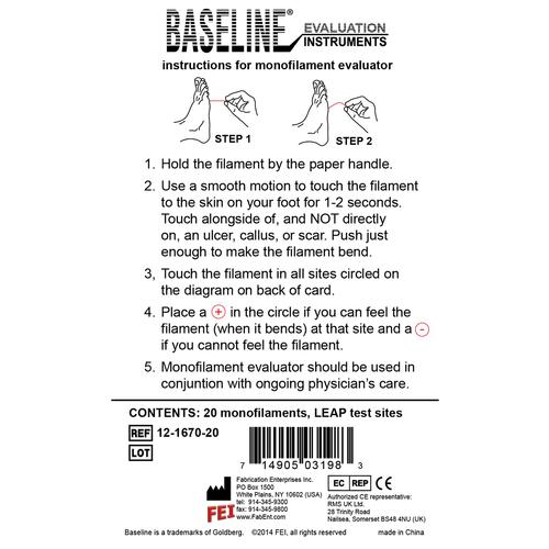 Disposable Baseline Tactile monofilament evaluator, 5.07 (10 gram), 20 each (LEAP program), 3009545, Composición corporal y Medidas