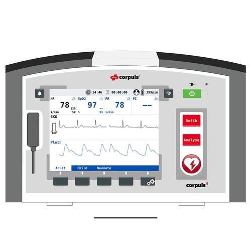 Corpuls3 가상 제세동기 / 환자감시장치 시뮬레이터 스크린 corpuls1 Patient Monitor Screen Simulation for REALITi 360, 8000966, 자동제세동기 트레이너