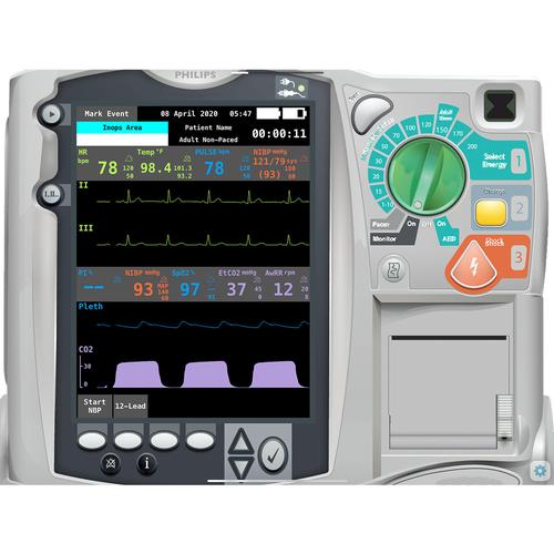 Philips HeartStart MRx para la Simulador de la pantalla del monitor del paciente del hospital para REALITi 360, 8000976, Entrenadores DEA