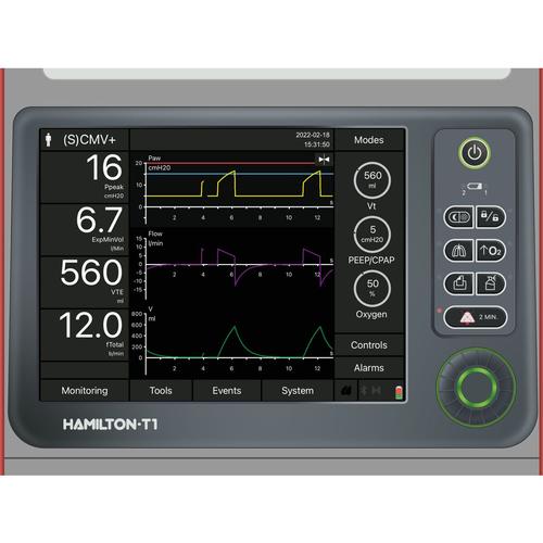 Hamilton T1® lélegeztetőgép képernyő-szimuláció a REALITi360 számára, 8001137, Lélegeztetőgép