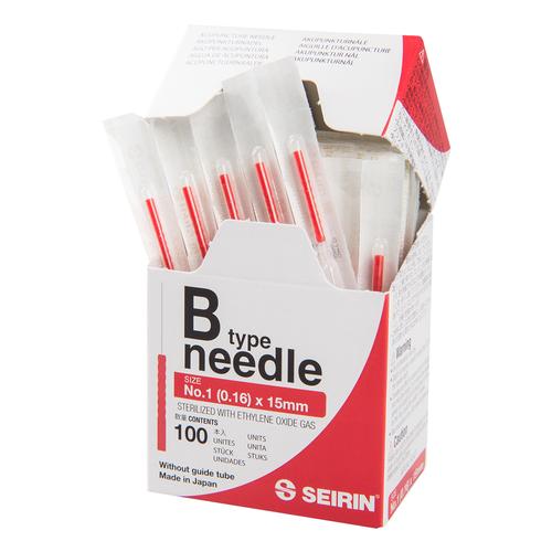 SEIRIN  ® type B - 0.16 x 15mm, red handle, 100 needles per box, 1017648 [S-B1615], Silicone-Coated Acupuncture Needles