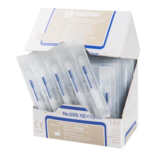 SEIRIN ® tipo J15 - 0,10 x 15 mm, azul, 100 peças por caixa., 1015547 [S-J1015], Agulhas de acupuntura SEIRIN