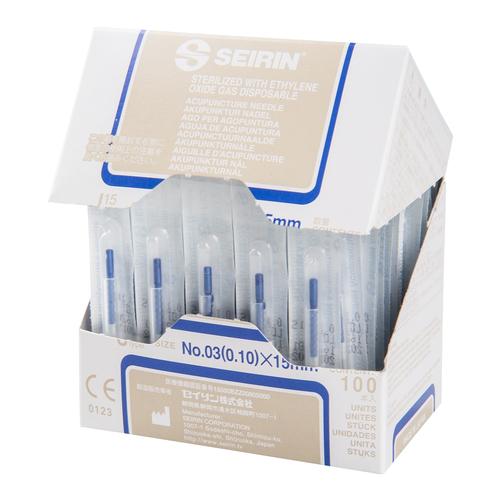 SEIRIN ® type J15 – 0,10 x 15 mm, bleu, 100 pièces par boîte., 1015547 [S-J1015], Silicone-Coated Acupuncture Needles