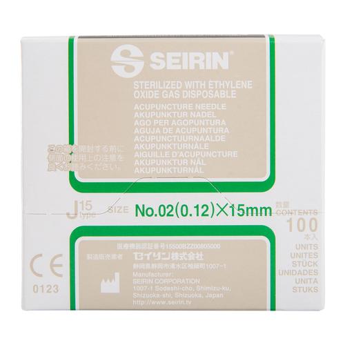 SEIRIN &reg; type J &ndash; incomparablement douces;&nbsp;Diam&eacute;tre 0,12 mm&nbsp;Longuer 15 mm,&nbsp;Couleur vert-fonc&eacute;, 1002411 [S-J1215], Aiguilles d&rsquo;acupuncture SEIRIN