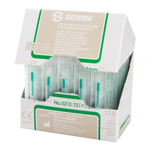 SEIRIN &reg; type J &ndash; incomparablement douces;&nbsp;Diam&eacute;tre 0,12 mm&nbsp;Longuer 15 mm,&nbsp;Couleur vert-fonc&eacute;, 1002411 [S-J1215], Aiguilles d&rsquo;acupuncture SEIRIN