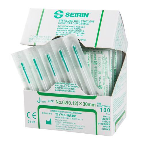 SEIRIN ® J-típus – 0,12 x 30 mm, hosszú sötétzöld, 100 db dobozonként., 1002412 [S-J1230], Silicone-Coated Acupuncture Needles