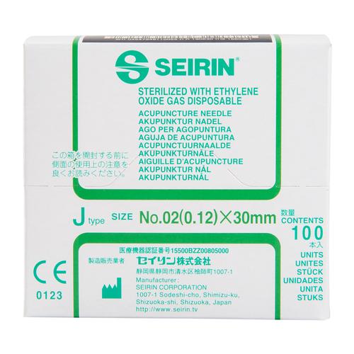 SEIRIN ® J-Type - 0.12 x 30 mm, dark green handle, 100 pcs. per box., 1002412 [S-J1230], Silicone-Coated Acupuncture Needles
