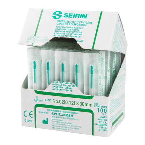 SEIRIN ® tipo J - 0,12 x 30 mm, verde escuro, 100 peças por caixa., 1002412 [S-J1230], Silicone-Coated Acupuncture Needles
