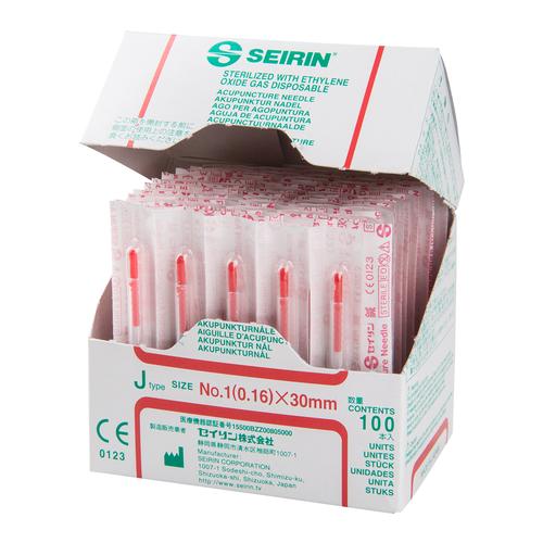 SEIRIN ® tipo J – 0,16 x 30 mm, rojo, 100 piezas por caja., 1002416 [S-J1630], Agujas de acupuntura SEIRIN
