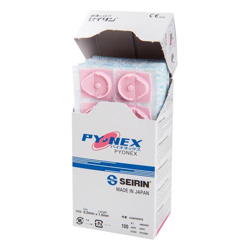 New PYONEX – La nuova versione dell'ago dolce di lunga durata
Diametro 0,20 mm,
Lunghezza 1,50  mm
Colore rosa, 1002469 [S-PP], Aghi per agopuntura SEIRIN