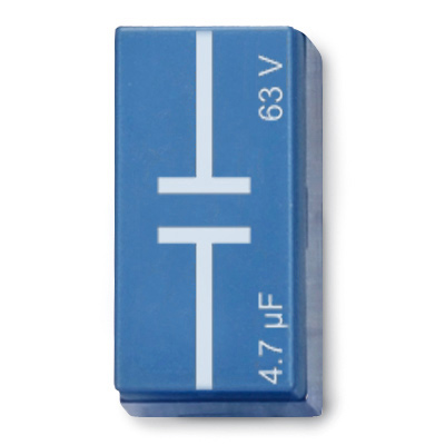Condensador 4,7 µF, 63 V, P2W19, 1012946 [U333054], Sistema de elementos enchufables