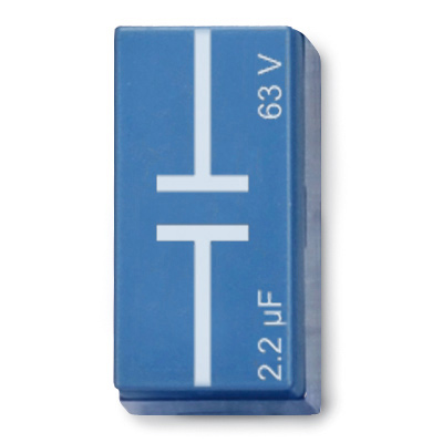 Condensador 2,2 µF, 63 V, P2W19, 1012956 [U333064], Sistema de elementos enchufables