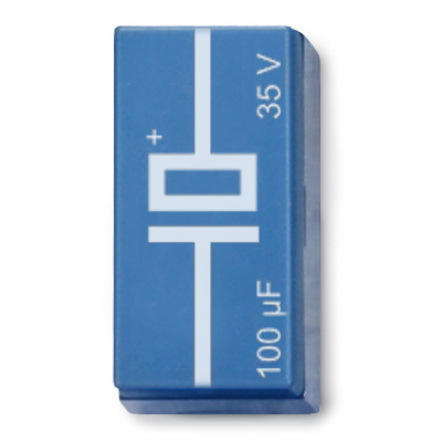 Condensador 100 µF, 35 V, P2W19, 1012959 [U333067], Sistema de elementos enchufables